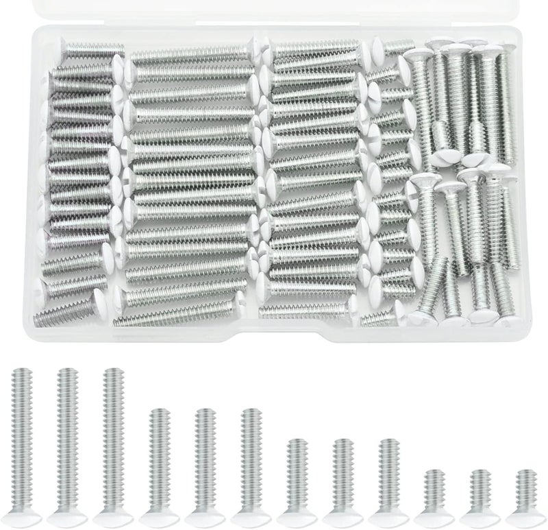 Taezn White Wall Plate Screws, 100 Pieces Outlet Screws 4 Length Sizes 6-32 Thread Switch Plate Screws Perfect Replacement for Outlet Cover and Light Plate - Image 1